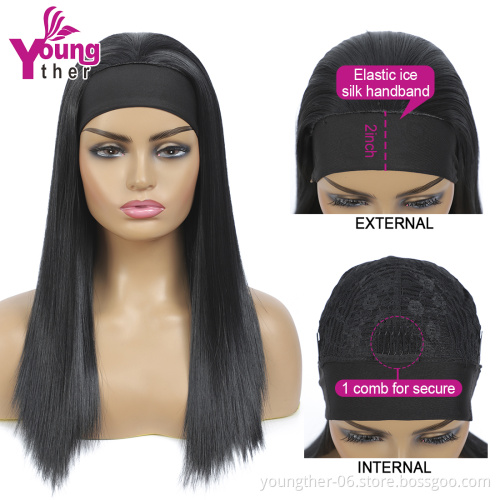 Long Wavy Headband Wigs Natural Part Side Hair Ombre Synthetic Wigs Platinum Wigs Heat Resistant for Women